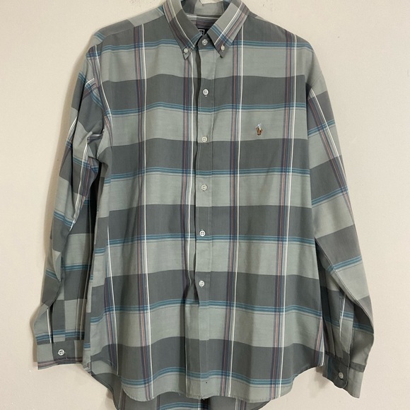 Polo Ralph Lauren Men's Size 20 Blue Grey L/S Button Down Shirt Small Pony - Picture 5 of 9